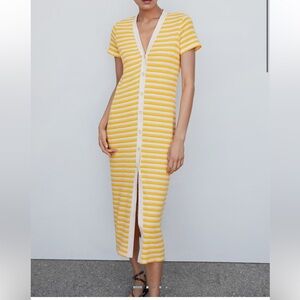 Mango Yellow and White Striped Knit Dress